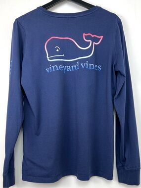 Vineyard Vines Cute Whale Ligo Long Sleeve Cotton Tee size M Marine Blue Coastal